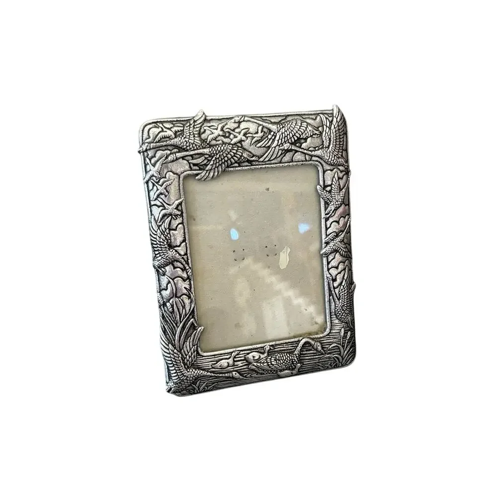 Vintage 1987 Arthur Court Geese Picture Frame: Antiqued Aluminum, 4”x5” Window